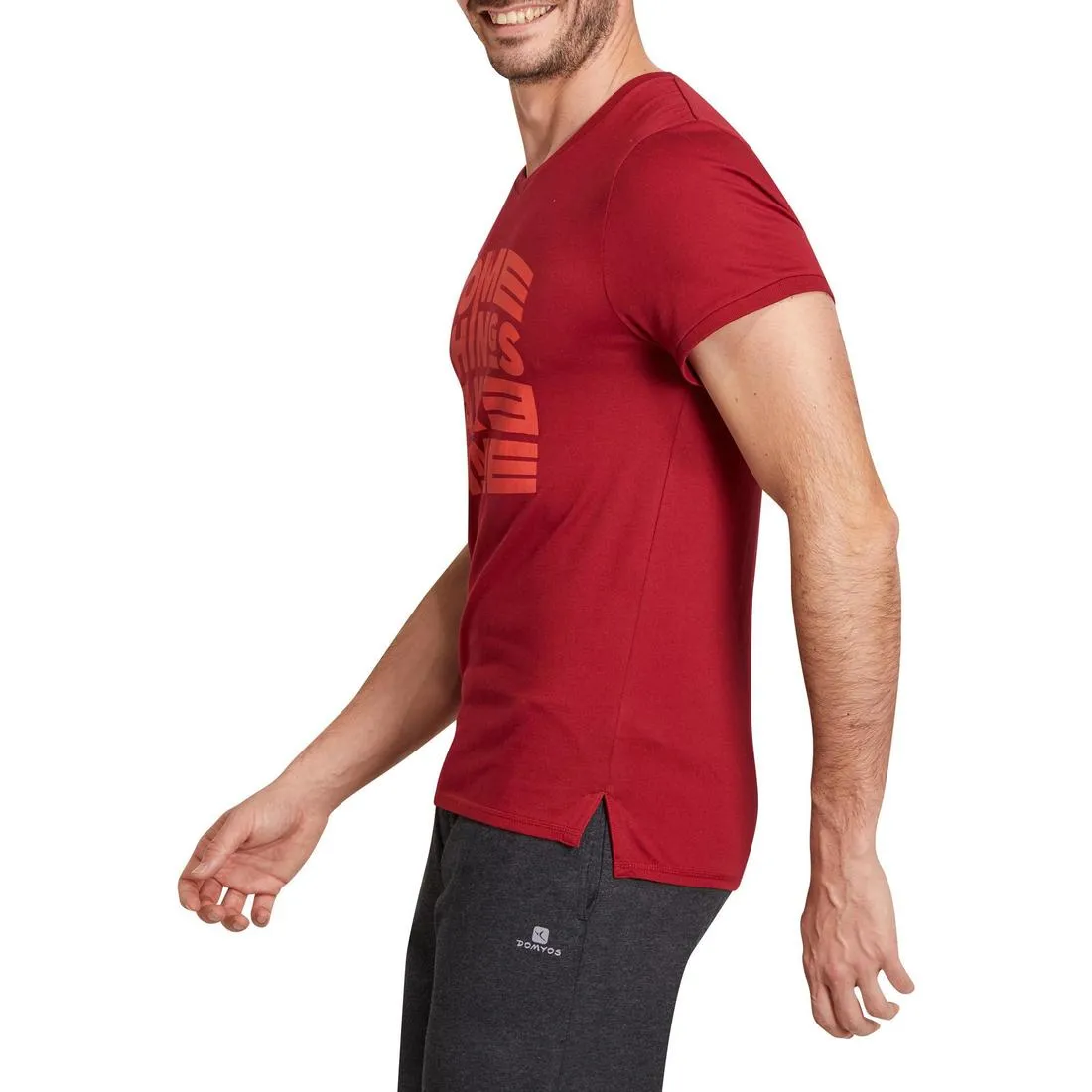 Slim-Fit Gym & Pilates T-Shirt - Burgundy Print
