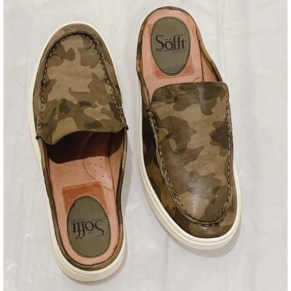SOFFT Women's Somers III Slide‎ Camo Slip-On Leather Sneaker Mule Shoe Size 7