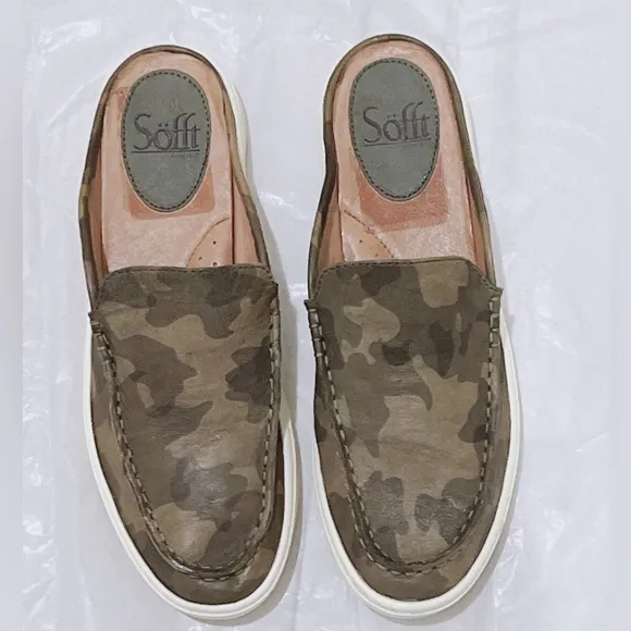 SOFFT Women's Somers III Slide‎ Camo Slip-On Leather Sneaker Mule Shoe Size 7
