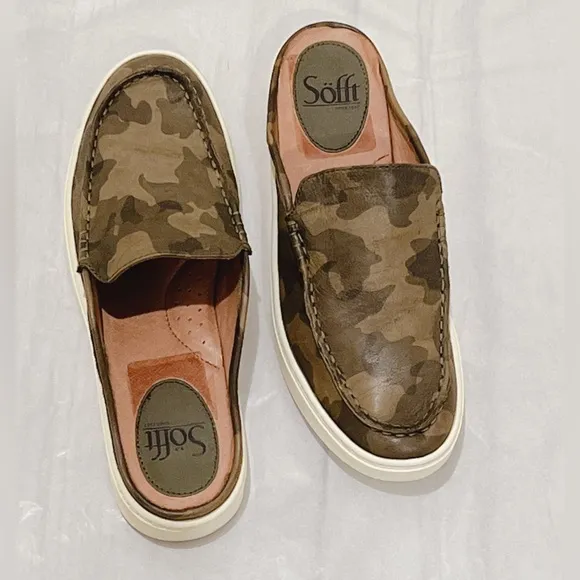 SOFFT Women's Somers III Slide‎ Camo Slip-On Leather Sneaker Mule Shoe Size 7