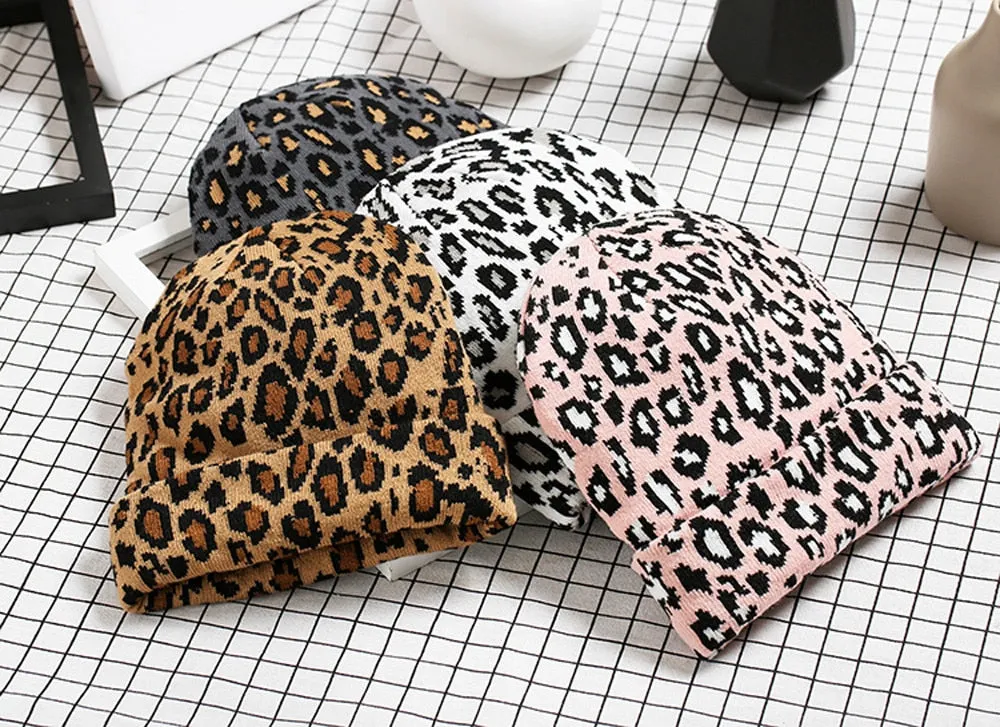 Soft leopard print beanie
