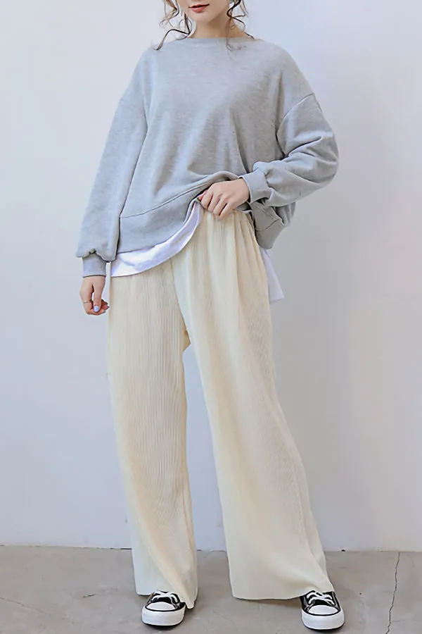 Solid Color Loose Slacks (Fit 99 To 165lbs)