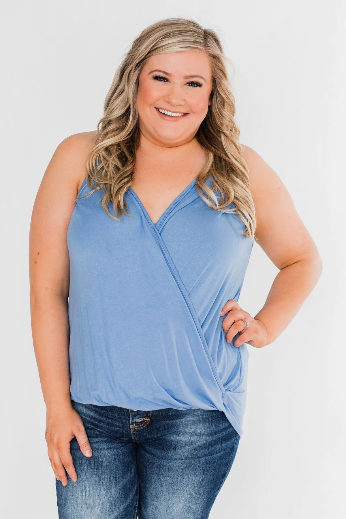 Something Simple Wrap Tank Top- Light Denim