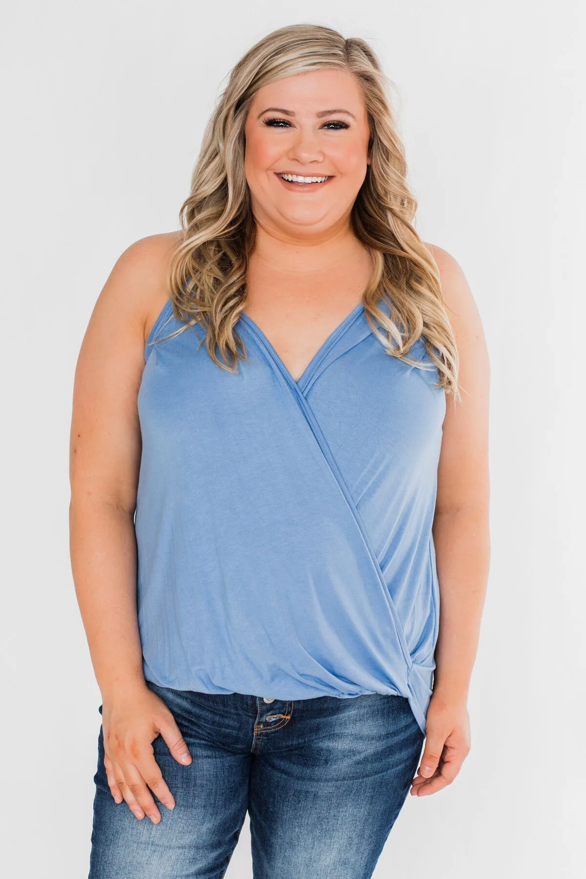 Something Simple Wrap Tank Top- Light Denim