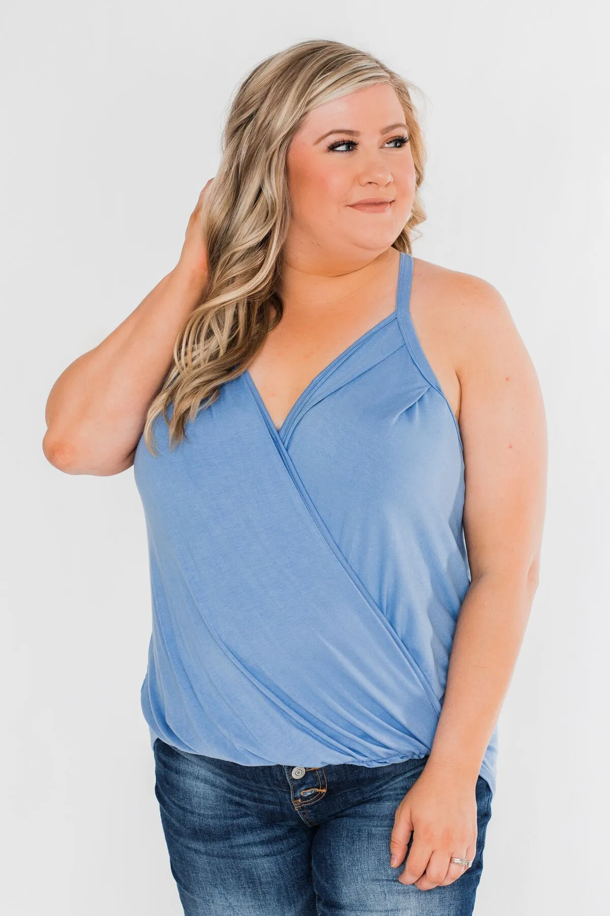 Something Simple Wrap Tank Top- Light Denim
