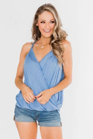 Something Simple Wrap Tank Top- Light Denim