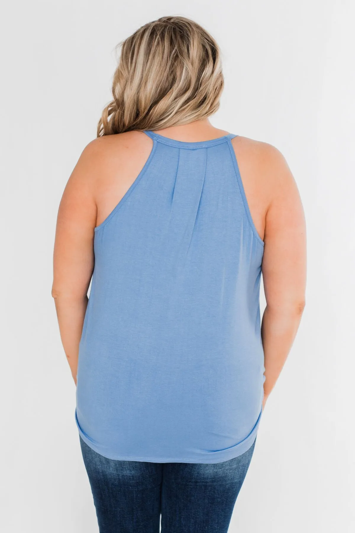 Something Simple Wrap Tank Top- Light Denim