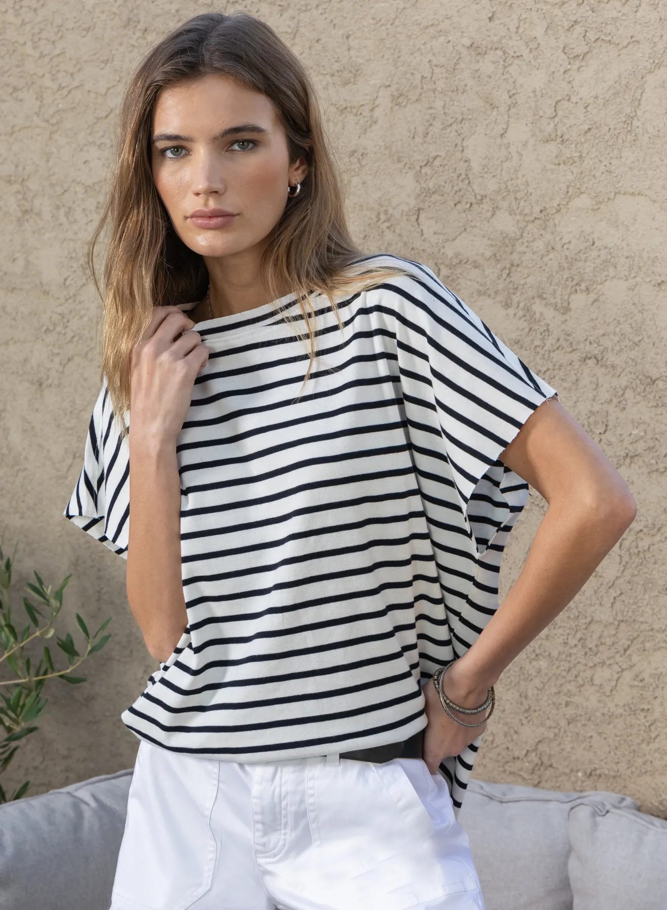Spring Stripe Raw Edge Caplet Top