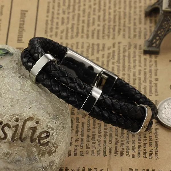 Stainless Steel & Genuine Leather Bracelet for Men, Trendy Wrap Wristband Jewelry, Gift for Your Male Friend & Boyfriend