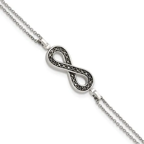 Sterling Silver 0.1ct. Black and White Diamond Reversible Infinity Bracelet