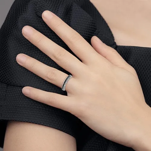 Sterling Silver Black And White Diamond Ring