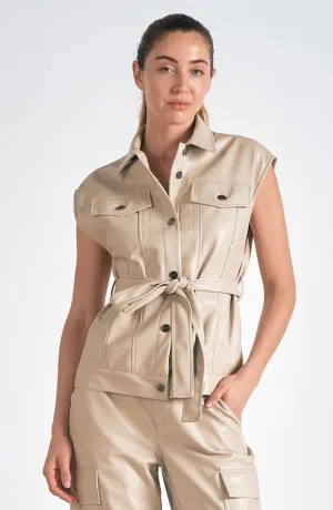 Stone Faux Leather Vest