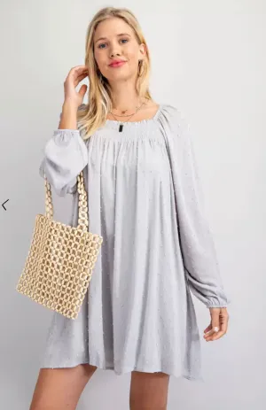 Swiss Dot Smocked Square Neck Dress-2 Colors Available