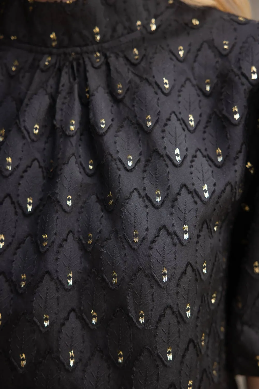 The Gold Feather Textured Bubble Sleeve Dress