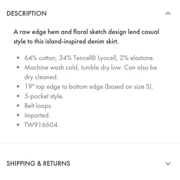 TOMMY BAHAMA Mar-A-Sketch Floral Denim Skirt
