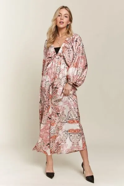 Totally Chic Babe Printed V-Neck Batwing Sleeve Dress
