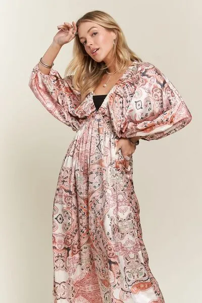 Totally Chic Babe Printed V-Neck Batwing Sleeve Dress