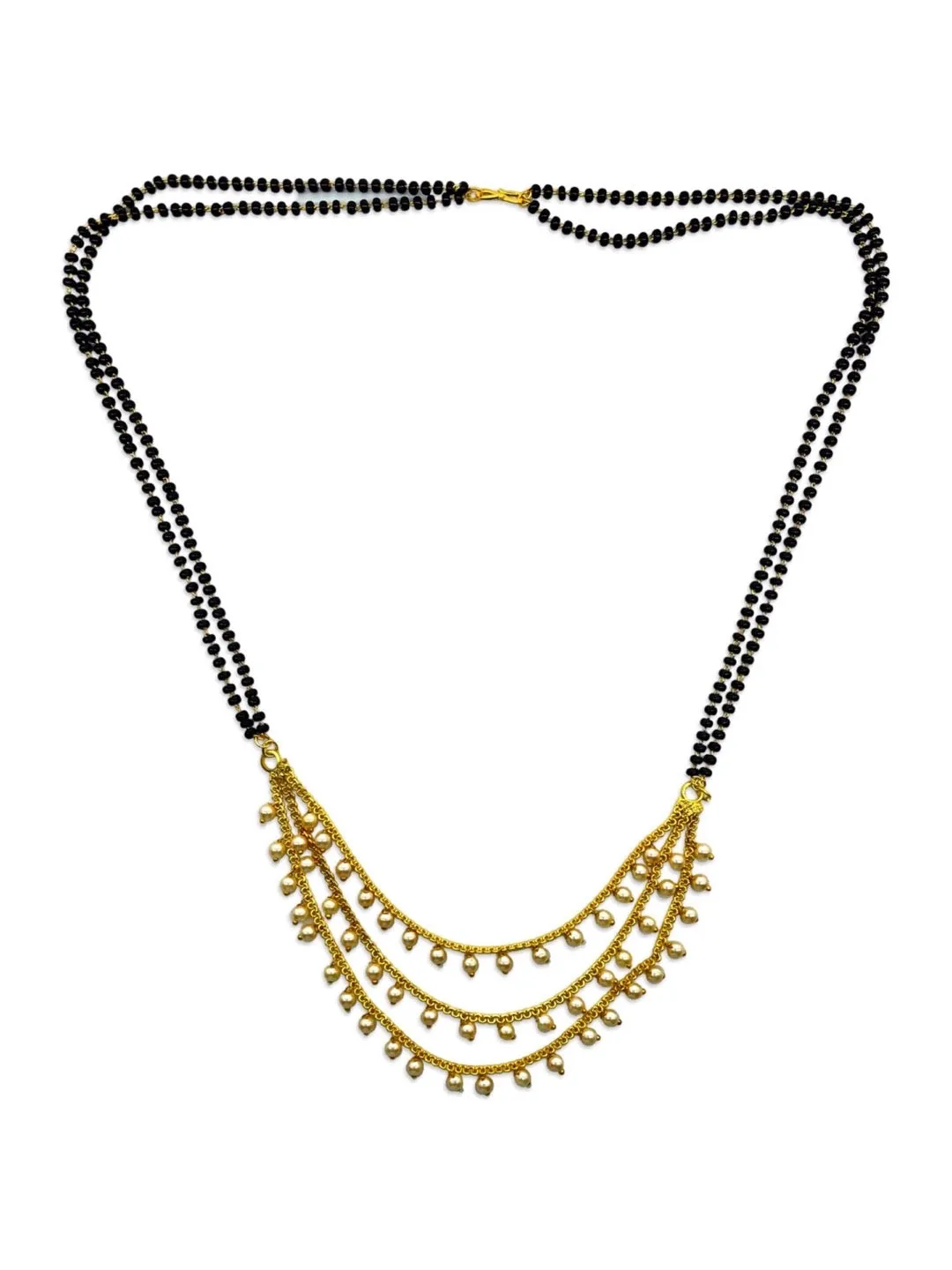Traditional Marathi Long Mangalsutra Designs 3 Layers With Off-White Moti Double Line Black Beads Chain