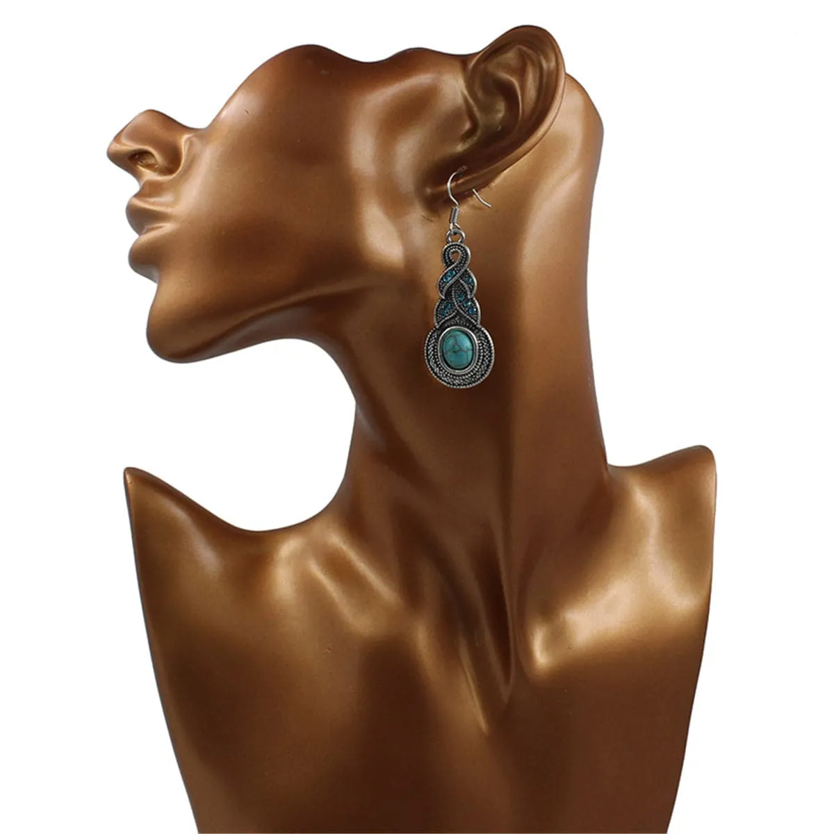Turquoise & Blue Cubic Zirconia Silver-Plated Braided Drop Earrings