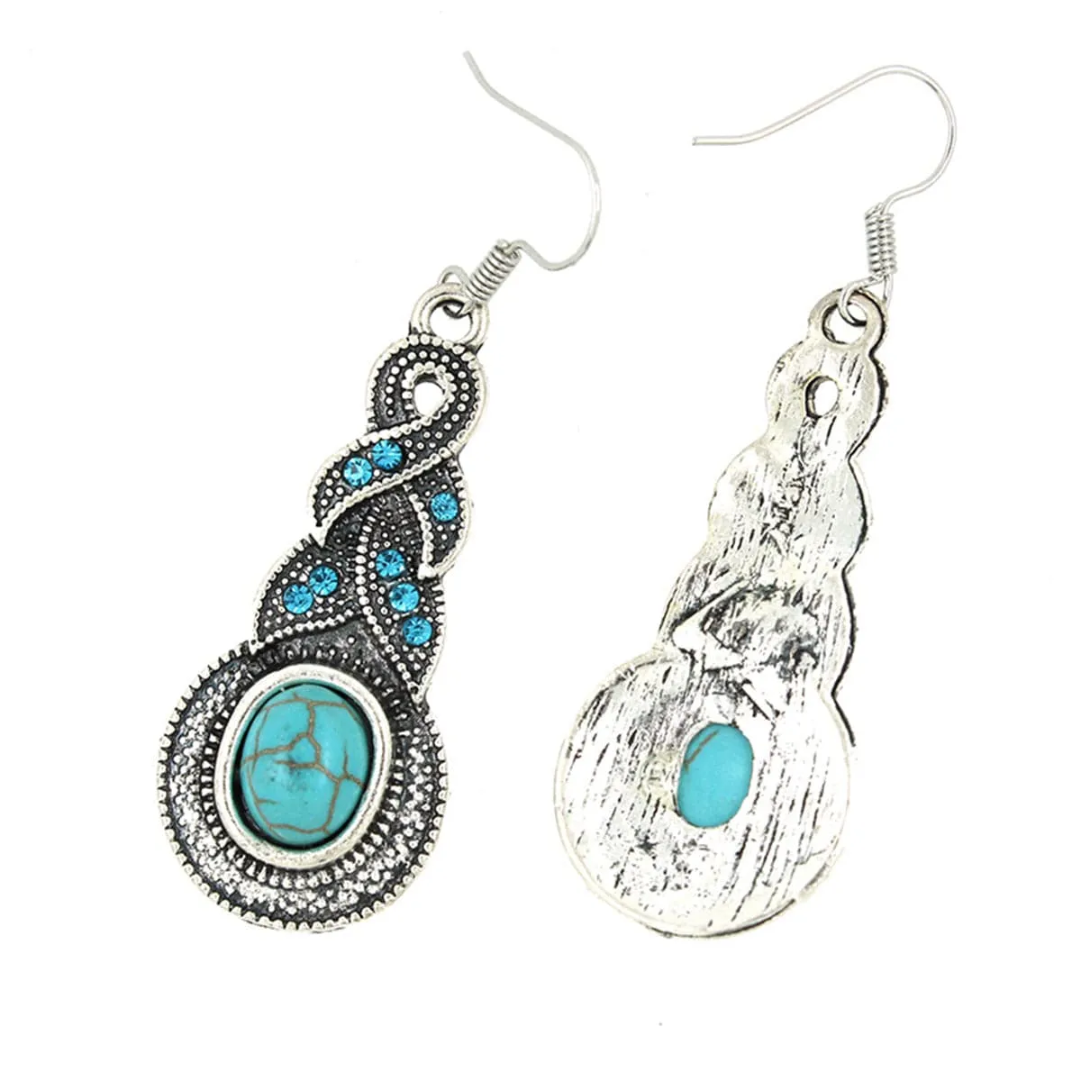 Turquoise & Blue Cubic Zirconia Silver-Plated Braided Drop Earrings