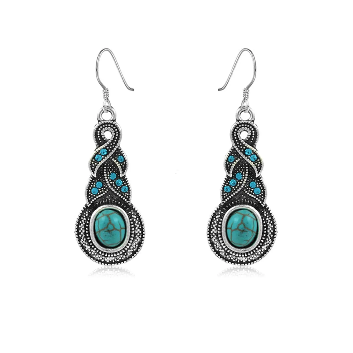 Turquoise & Blue Cubic Zirconia Silver-Plated Braided Drop Earrings