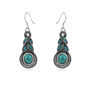 Turquoise & Blue Cubic Zirconia Silver-Plated Braided Drop Earrings