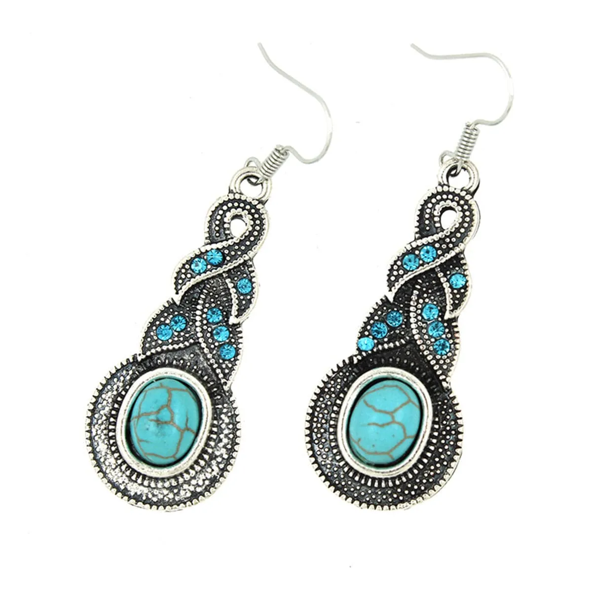 Turquoise & Blue Cubic Zirconia Silver-Plated Braided Drop Earrings
