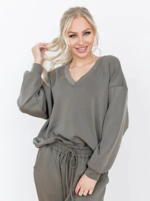 V-Neck Simple Sweatshirt