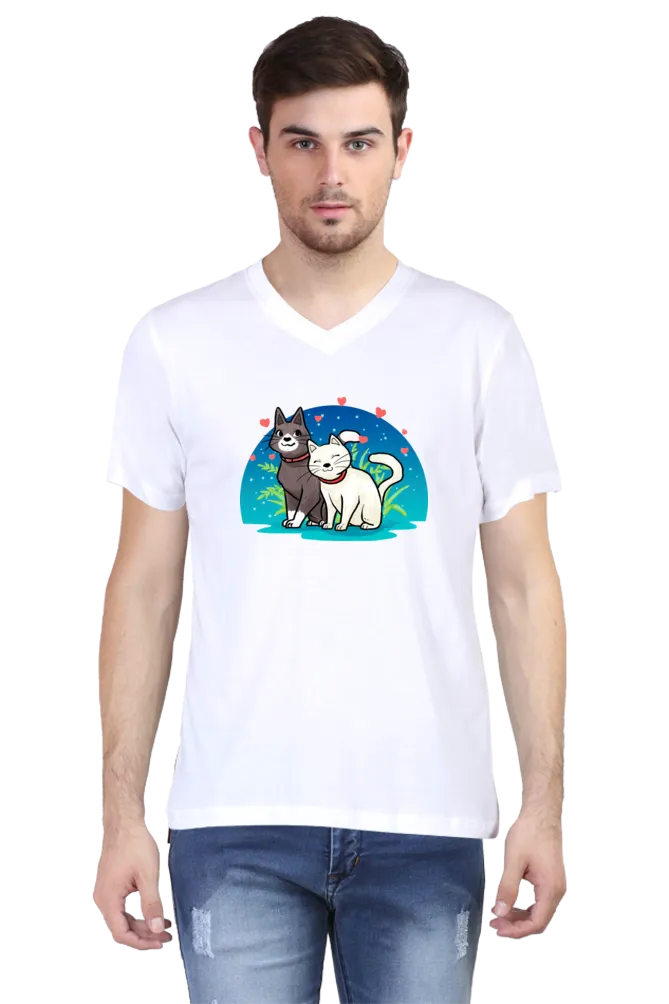 V Neck T-Shirt (Men) - Pawsitively Adorable Cats (3 Colours)