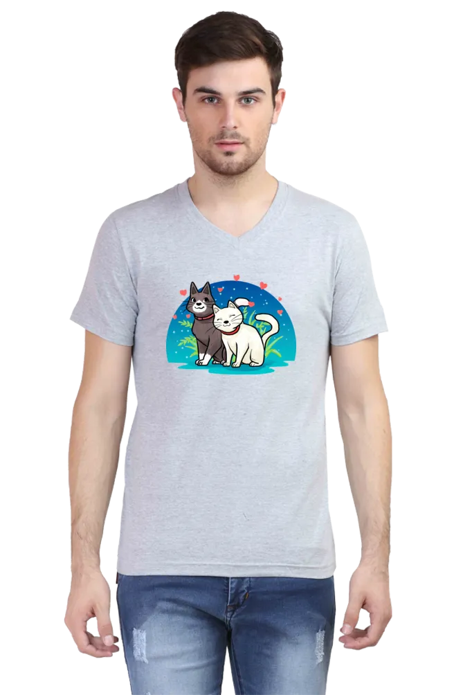 V Neck T-Shirt (Men) - Pawsitively Adorable Cats (3 Colours)