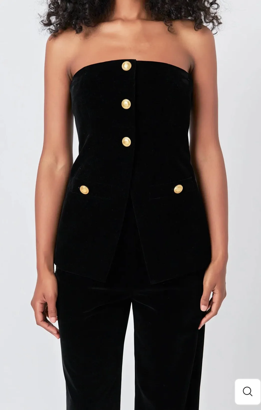 Velvet Strapless Buttoned Long Top