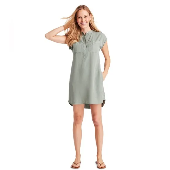 Vineyard Vines Dolman Margo Shirt Dress Sage Green Tencel Womens Size 10