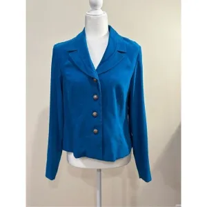 Vintage Amanda Smith Women's Button Front Long Sleeve Blazer Jacket Blue Size 8
