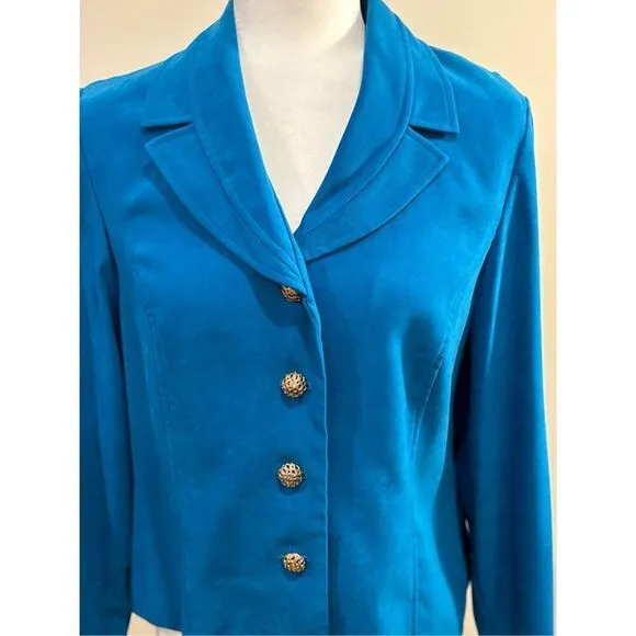 Vintage Amanda Smith Women's Button Front Long Sleeve Blazer Jacket Blue Size 8