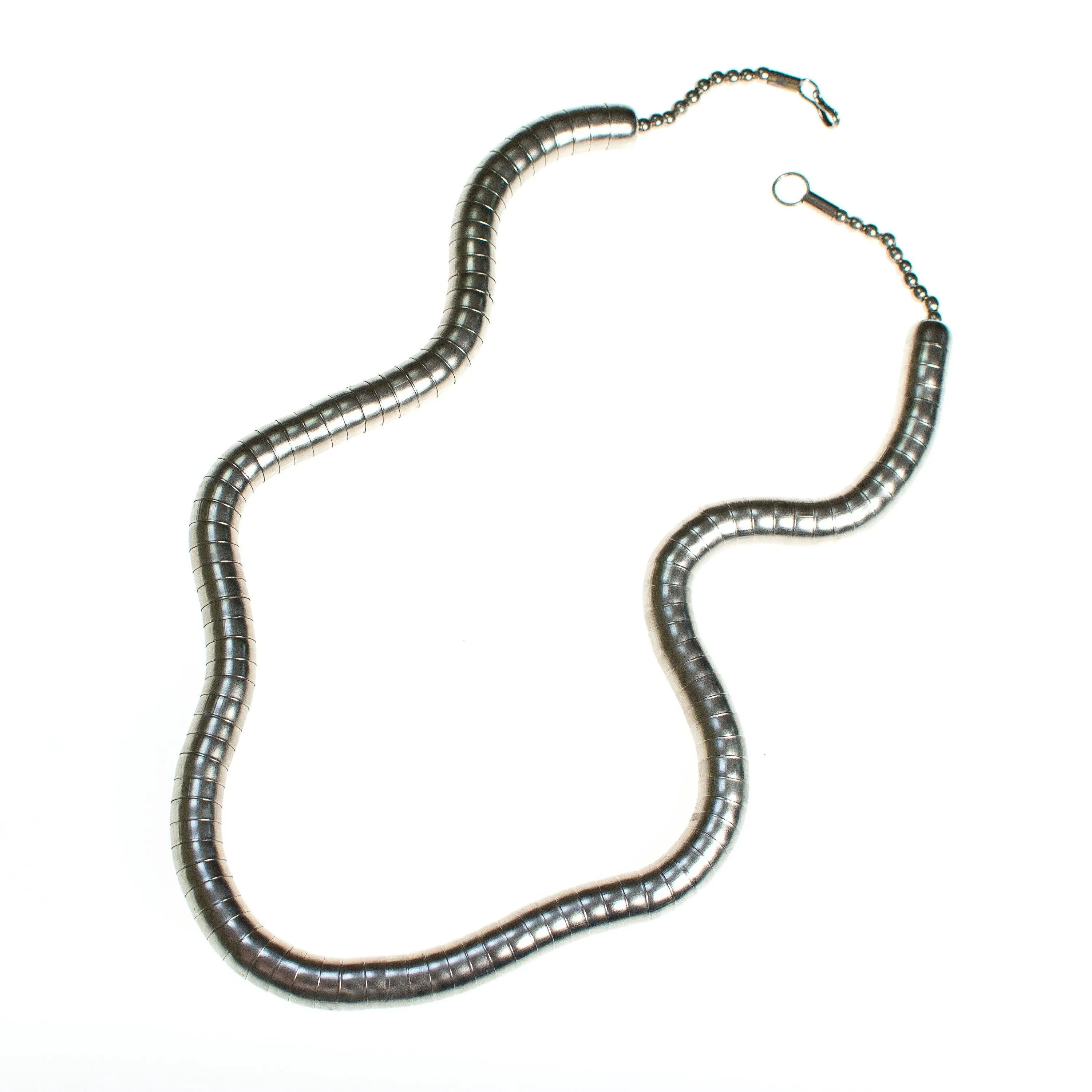 Vintage Chunky Bohemian Chic Silver Barrel Bead Necklace