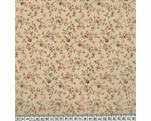 Vintage Tan Brown Shabby Chic Polycotton Floral Fabric
