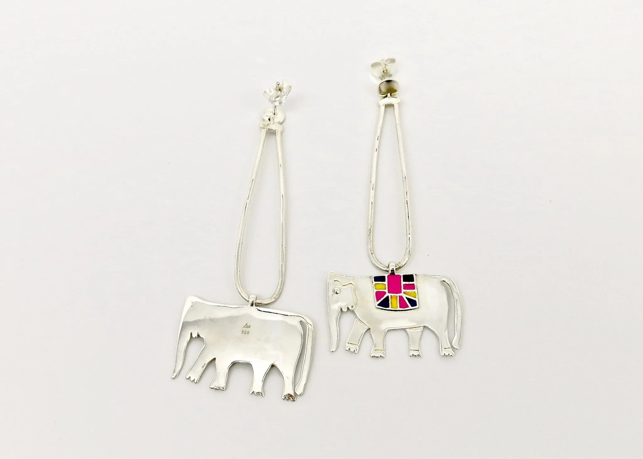 Whimsical, long dangling 'Gaja' (elephant) earrings