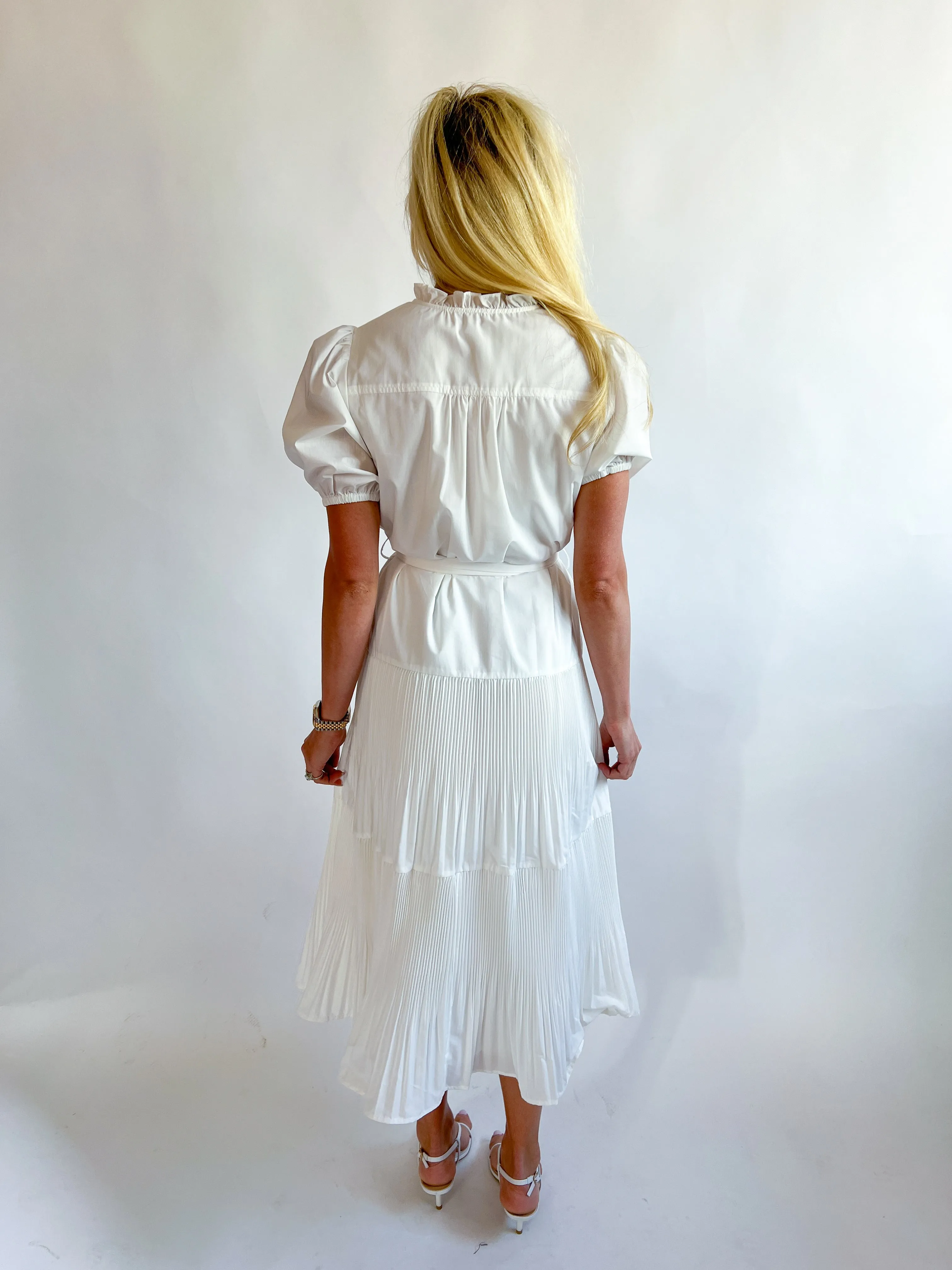 White Split Neck Midi Dress