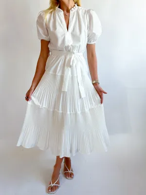 White Split Neck Midi Dress