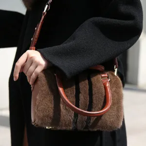 Women's Mink Fur Handbags  Genuine Leather Shoulder Bags 7990