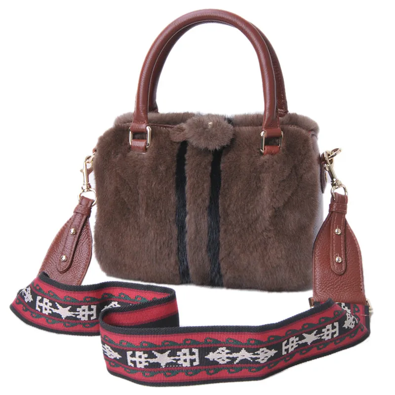 Women's Mink Fur Handbags  Genuine Leather Shoulder Bags 7990