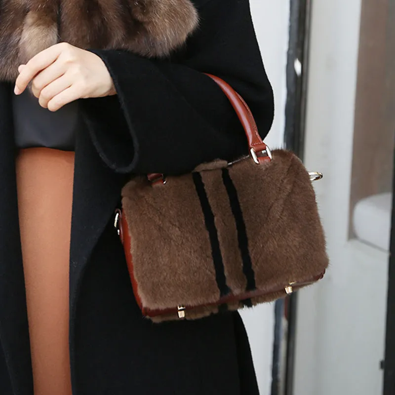 Women's Mink Fur Handbags  Genuine Leather Shoulder Bags 7990