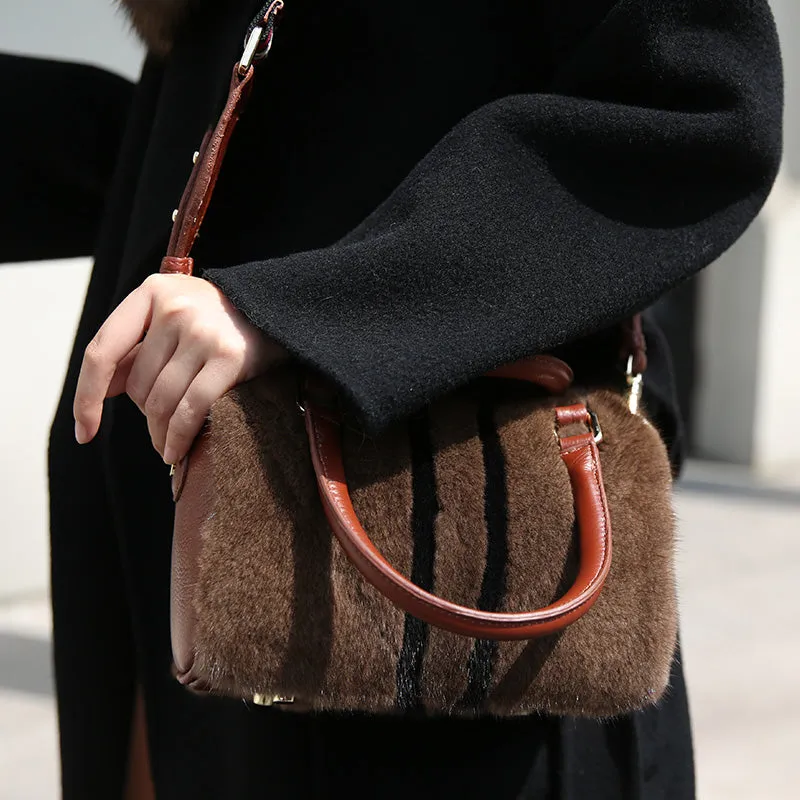 Women's Mink Fur Handbags  Genuine Leather Shoulder Bags 7990