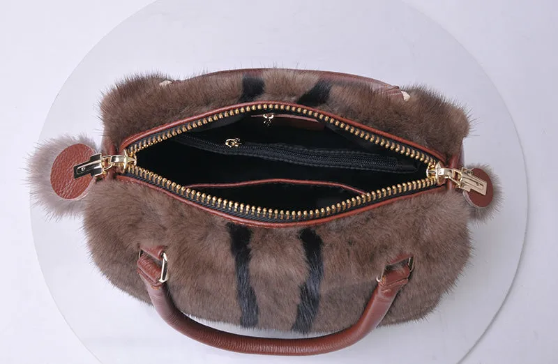 Women's Mink Fur Handbags  Genuine Leather Shoulder Bags 7990