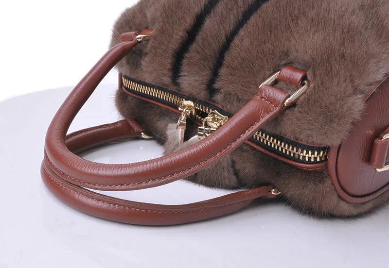 Women's Mink Fur Handbags  Genuine Leather Shoulder Bags 7990