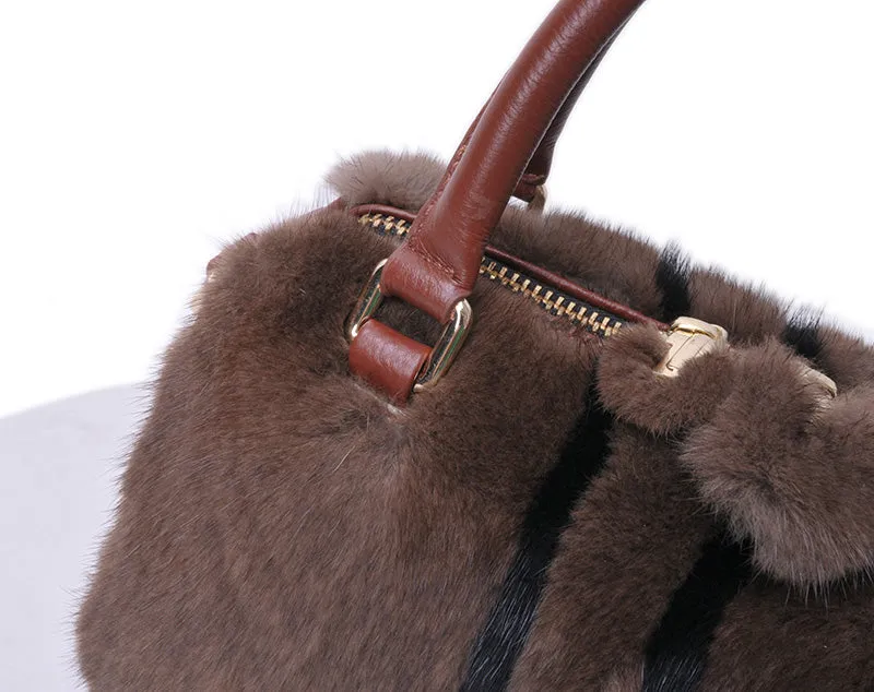 Women's Mink Fur Handbags  Genuine Leather Shoulder Bags 7990