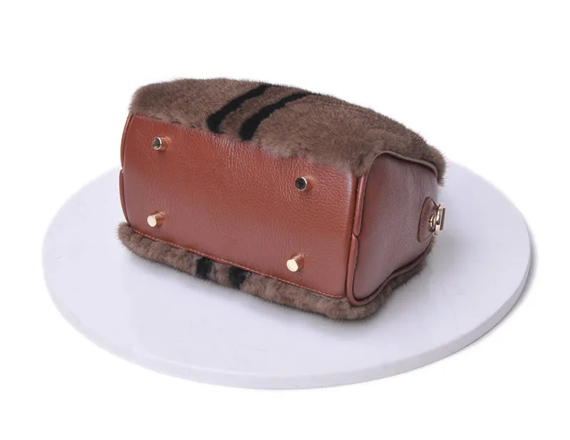 Women's Mink Fur Handbags  Genuine Leather Shoulder Bags 7990