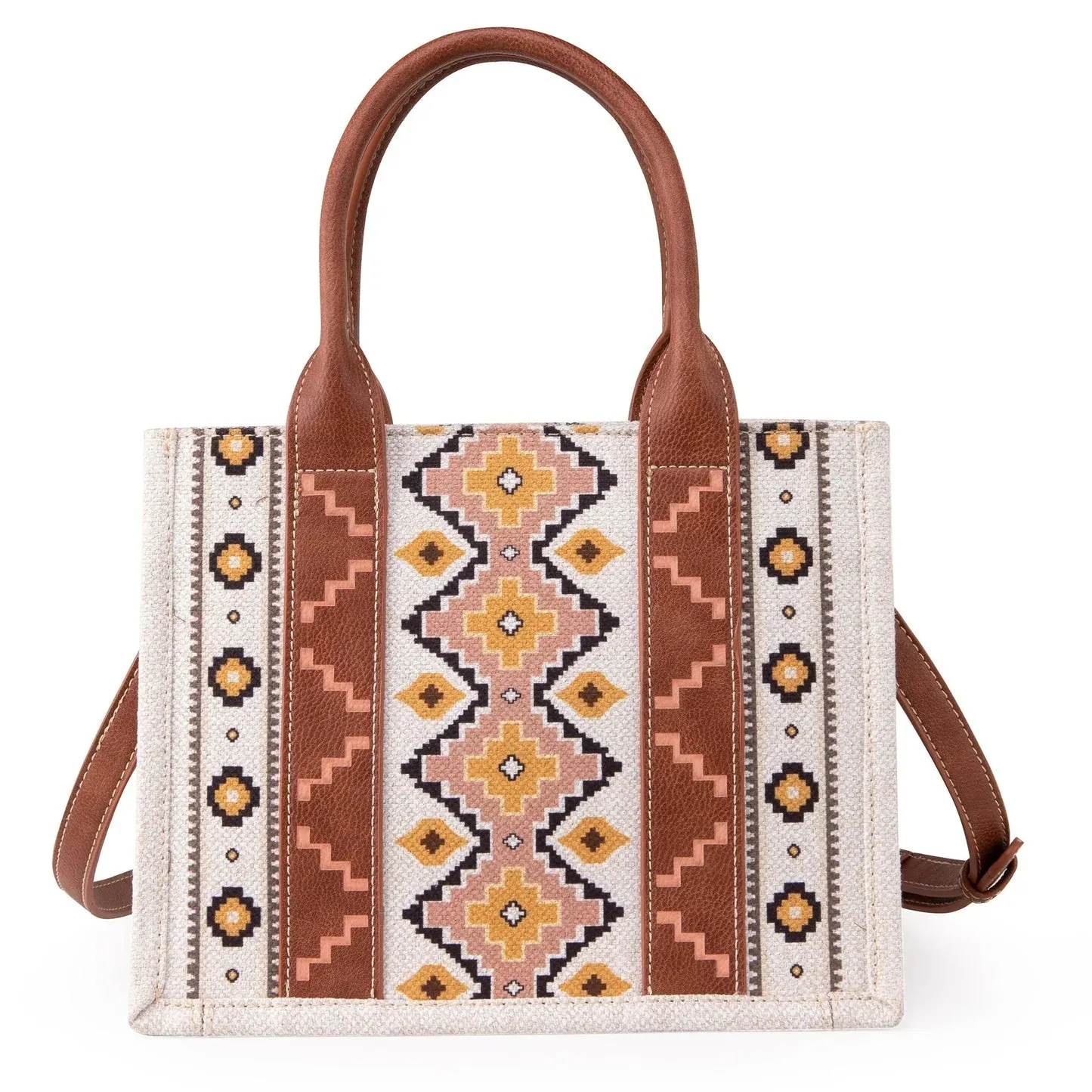 Wrangler Ladies Southwestern Small Brown Crossbody Tote Bag | Wg2202-8120scf