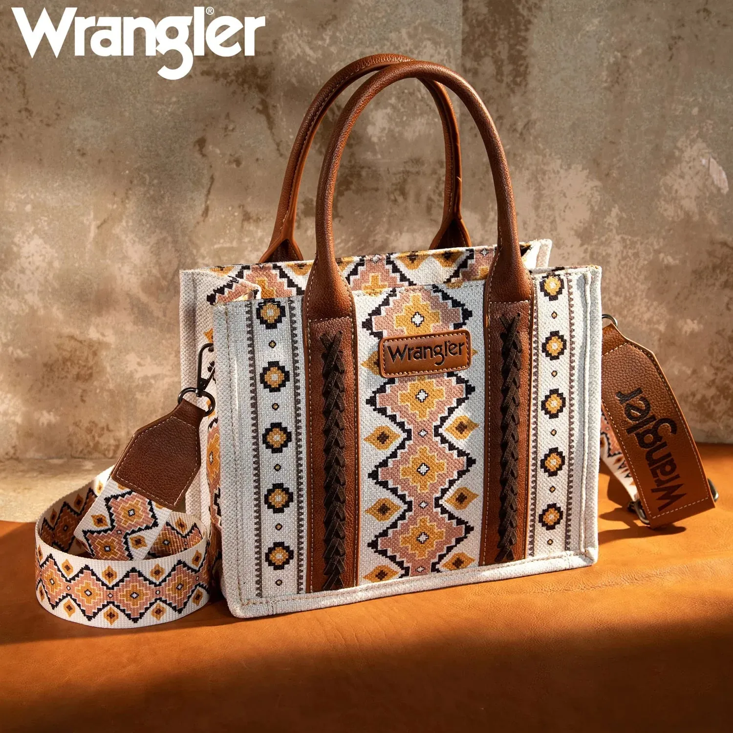 Wrangler Ladies Southwestern Small Brown Crossbody Tote Bag | Wg2202-8120scf