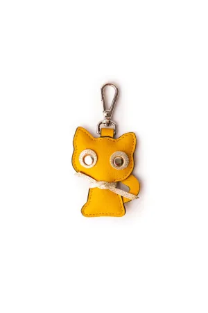 Yellow Leather Cat Shape Charm Keyring